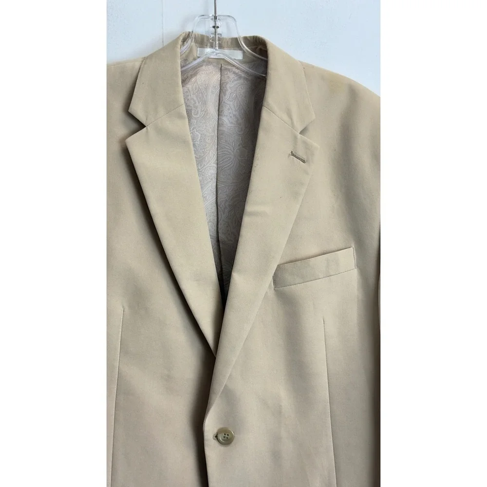 Chaps Mens 42R Tan Khaki Two Button Blazer Sport Coat Paisley Lining‎ Jacket